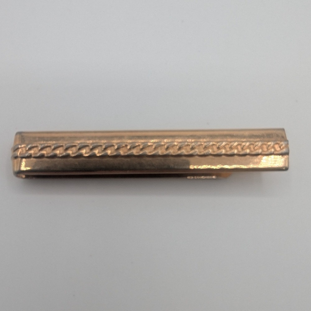 Swank Vintage Mens Gold Tone Braided Rope Inlay Tie Bar Slide Clip 2.5 Inch